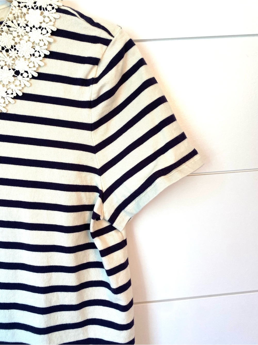 NWOT kate spade Black & White Striped Short-Sleeve Top with Lace Collar - Picture 5 of 8